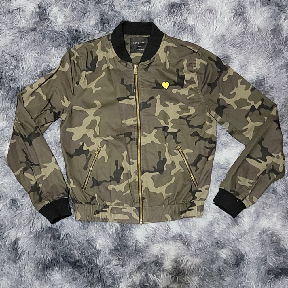 Love Tree Camo Print Bomber Jacket Womens Sz Small
